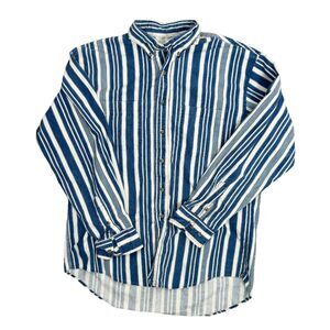 VTG 80s Wrangler Men's Button Up Long Sleeve Blue White Striped Collared Shirt